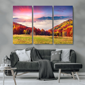 Autumn Mountain Foggy Landscape Wall Art Canvas Print |