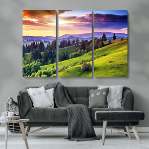 Green Hills and Sunset Wall Art Print - Scenic Landscape