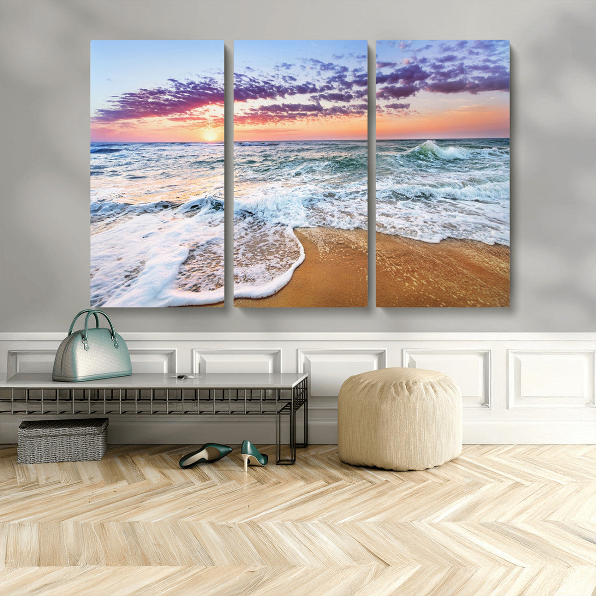 Coastal Sunset Art Beach Canvas Wall Art Print | Ocean Waves