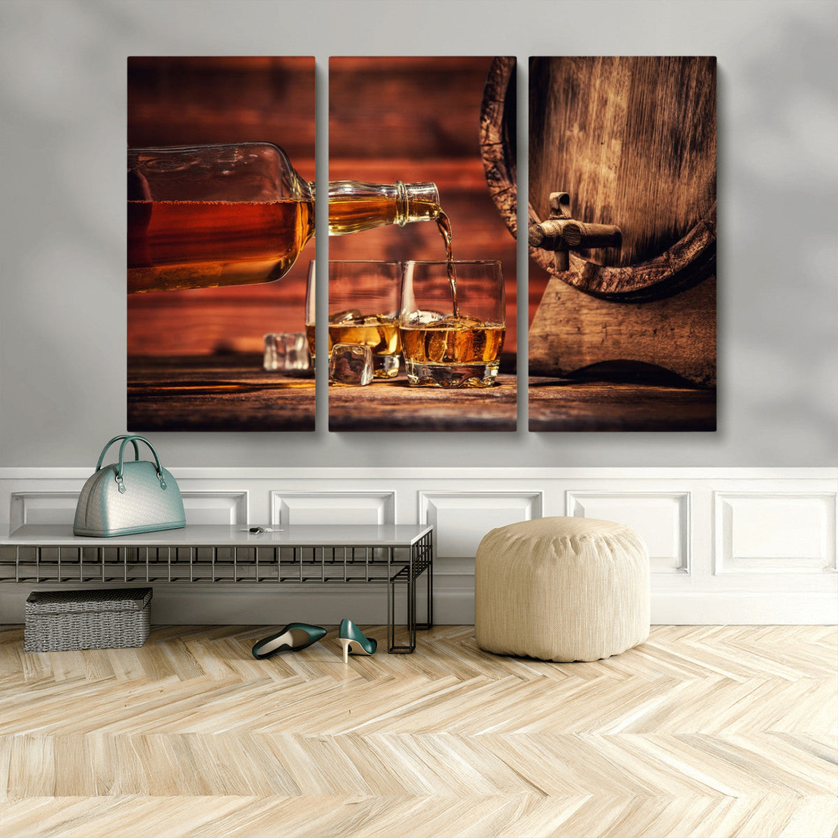 Whiskey and Cigar Canvas Wall Art | 3 Panel Bar Room Decor
