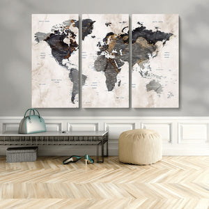 Abstract Map Printing - Modern World Map Canvas Wall Art for