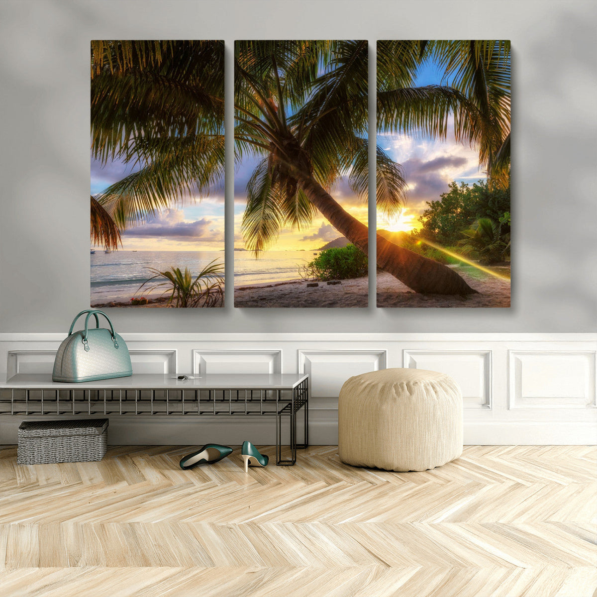 Tropical Island Sunset on the Beach Palms Wall Art Canvas