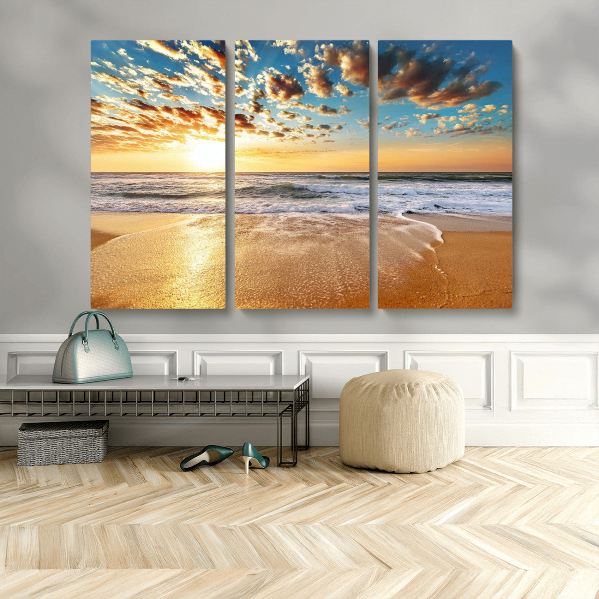 Golden Sunset Beach Print Canvas Wall Art, Giclee Canvas