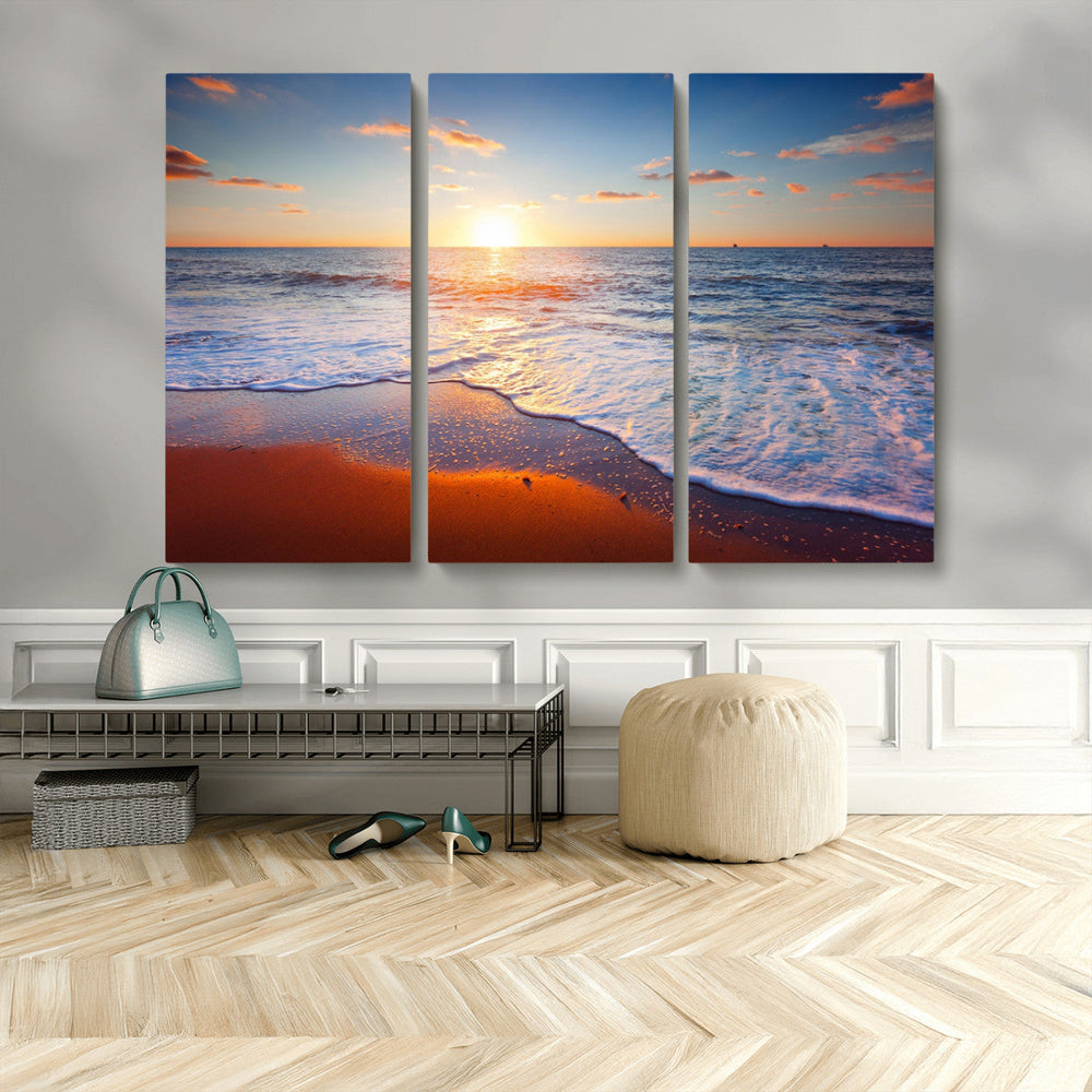 Tropical Ocean Sunset Wall Art Canvas Print, Golden Beach
