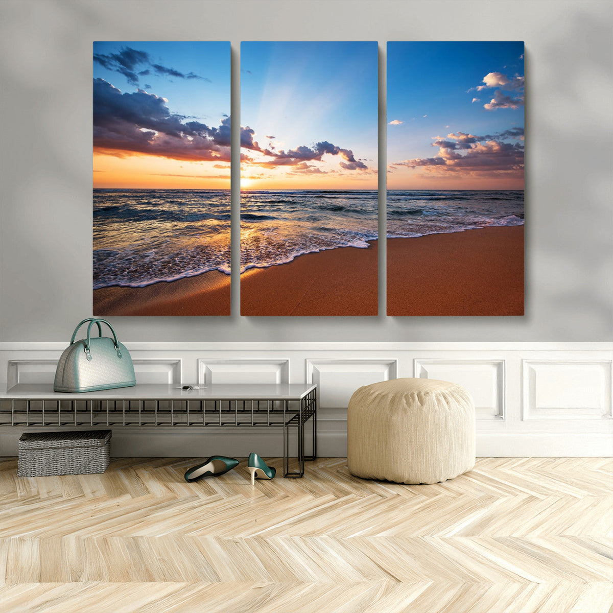 Serene Ocean Sunset Canvas Print, Golden Hour Beach Wall
