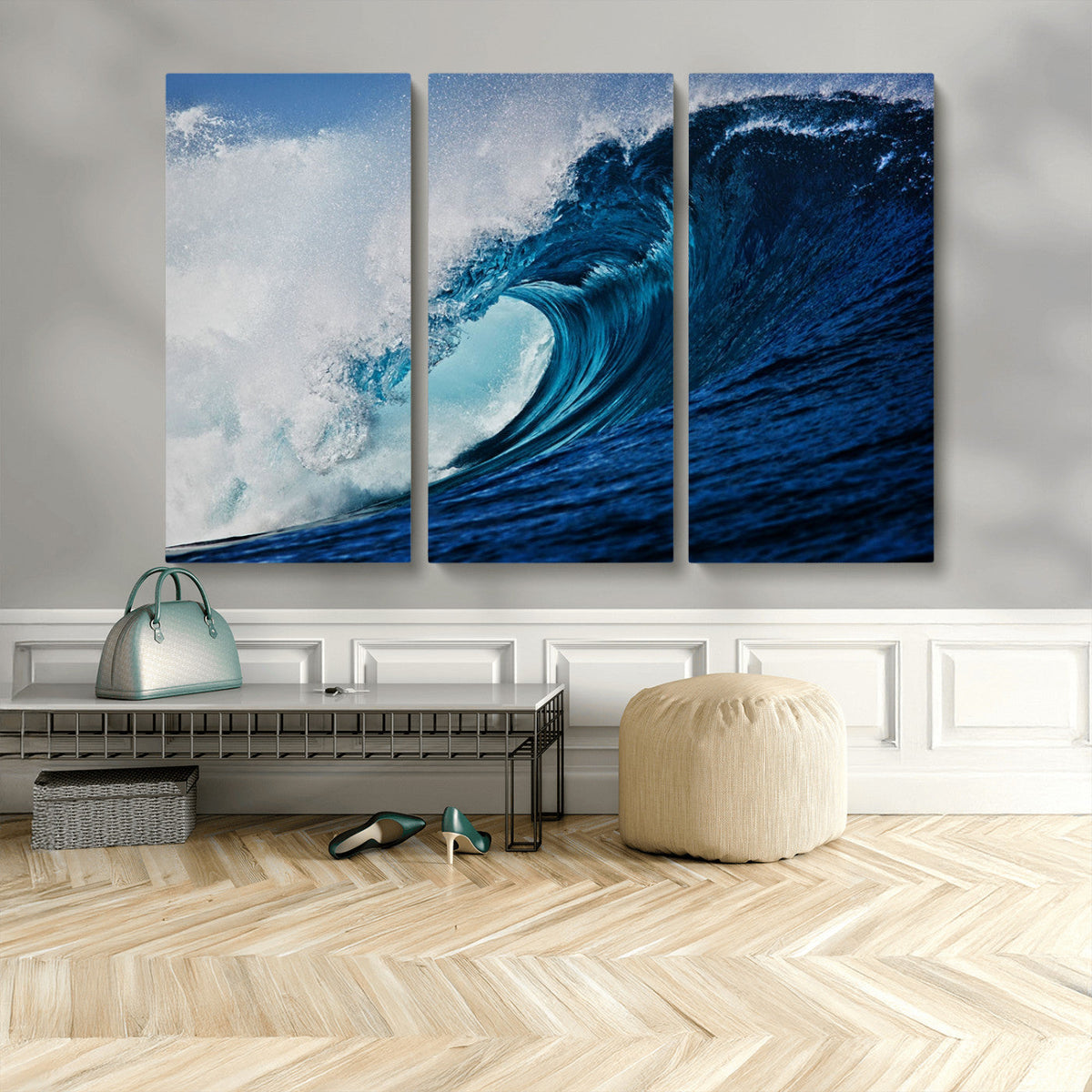 Ocean Wave at Sunset Canvas Art, Large Wall Print of Vibrant