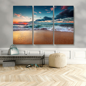 Sunset on Beach Wall Art Ocean Beach Canvas Print