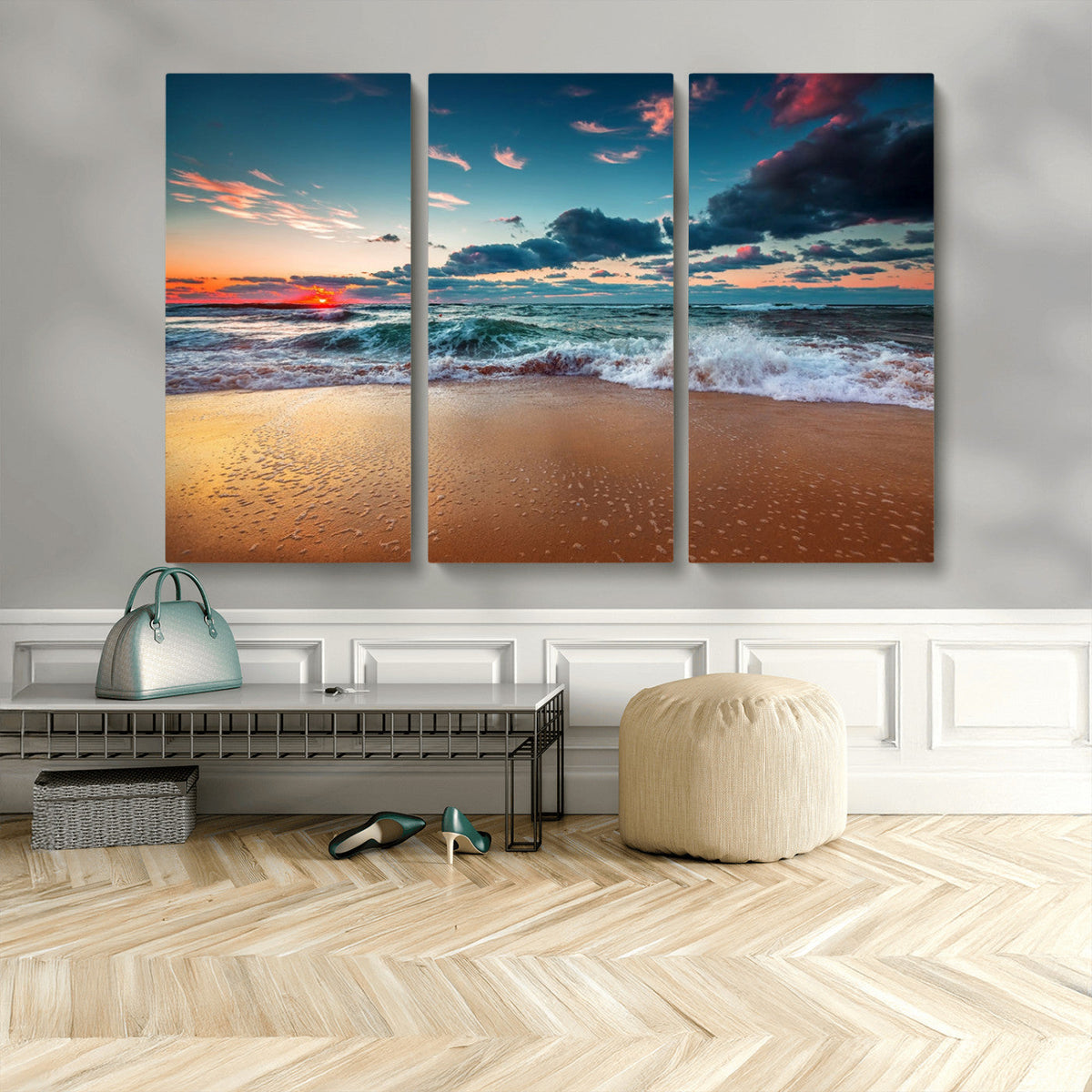 Sunset Ocean Beach Wall Art – Giclee Canvas Print, Coastal