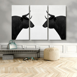Spanish Bull Art - Framed Black and White Bull Canvas Print