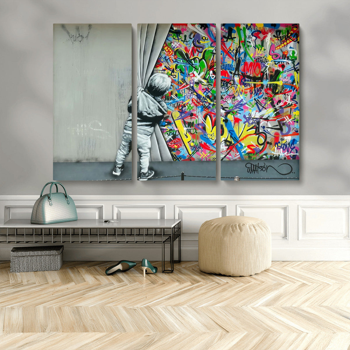 Banksy Colorful Street Graffiti Canvas Wall Art Print,