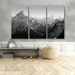 Everest Himalaya Mountain Peaks Black & White Triptych