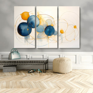 Geometric Blue Orange Abstract Wall Art Canvas, Geometric