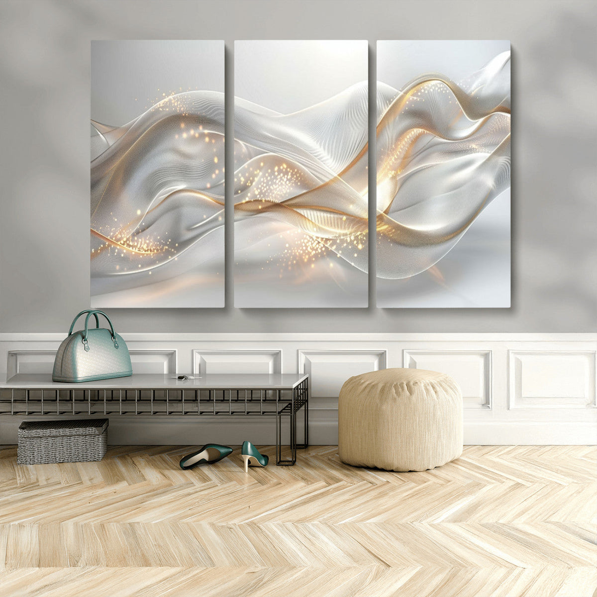 Abstract art Grey and Gold Lines Wall Art