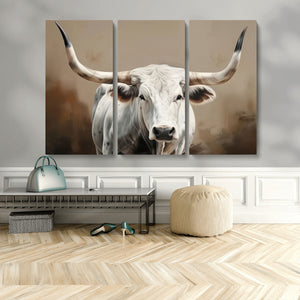 White Longhorn Bull Wall Art Canvas Print – Framed and Ready