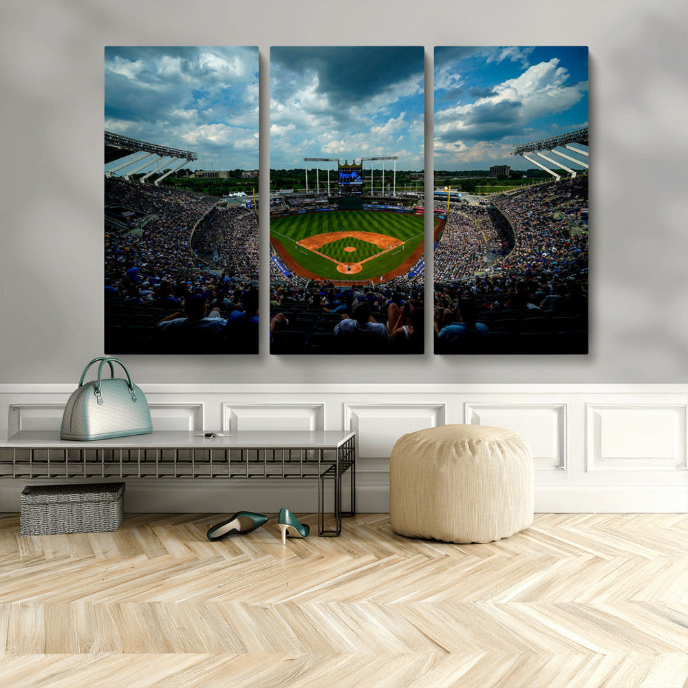 3-Panel Kauffman Stadium Wall Art Print | Large Kansas City