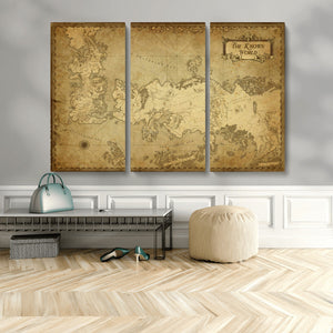 Vintage Game of Thrones Map Wall Art | Westeros and Essos