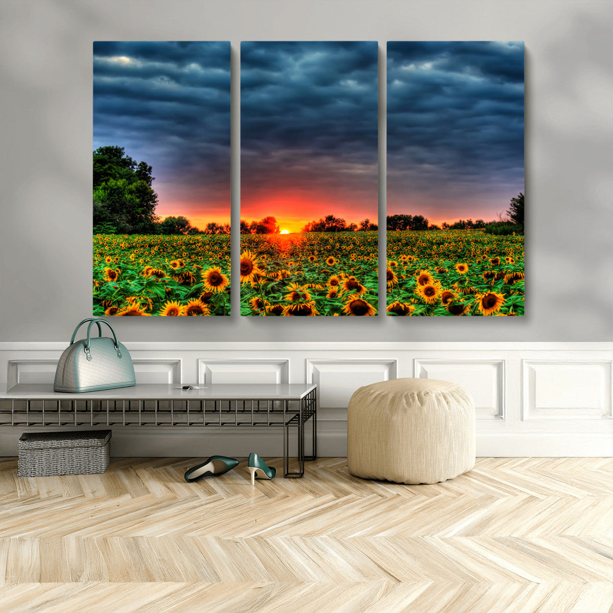 Golden Sunflower Field at Sunset – Breathtaking Sky and