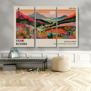 Yayoi Kusama Landscape Canvas Print, Vibrant Floral Mountain