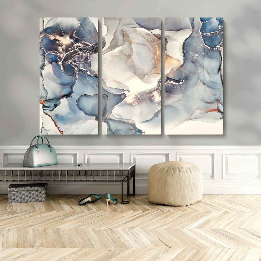 Abstract Blue and Gold Canvas Wall Art - Fluid Modern Ink