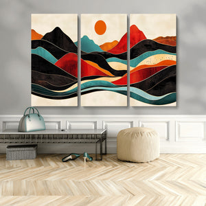 Western Wall Decor - Large Triptych Mountain Canvas - Boho