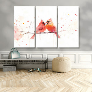 Cardinal Bird Canvas Wall Art - Male and Female Cardinal