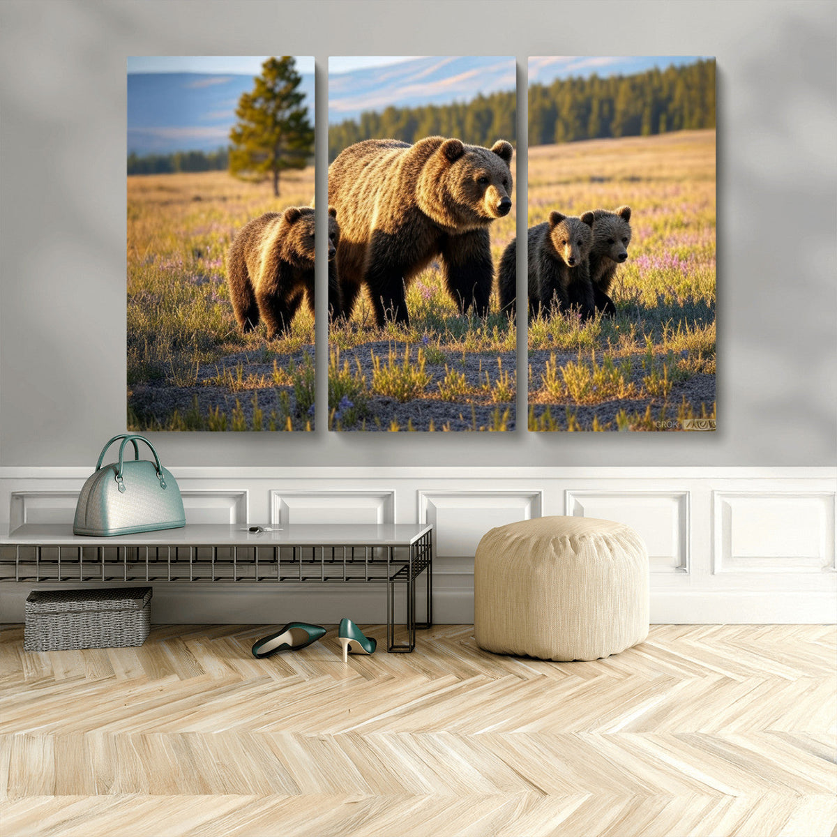 Grizzly Bear Family Wall Art Canvas Print – Majestic