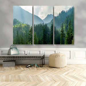 Misty Forest Mountain Wall Art Canvas Print – Framed Serene