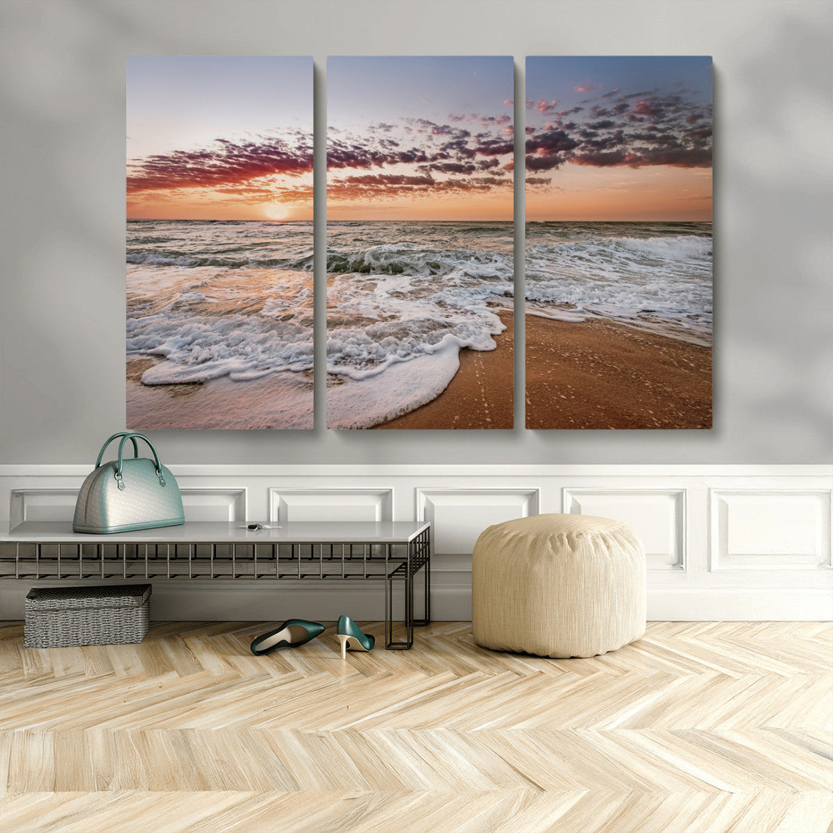 Ocean Sunset Wall Art Canvas Print – Framed Sandy Shore