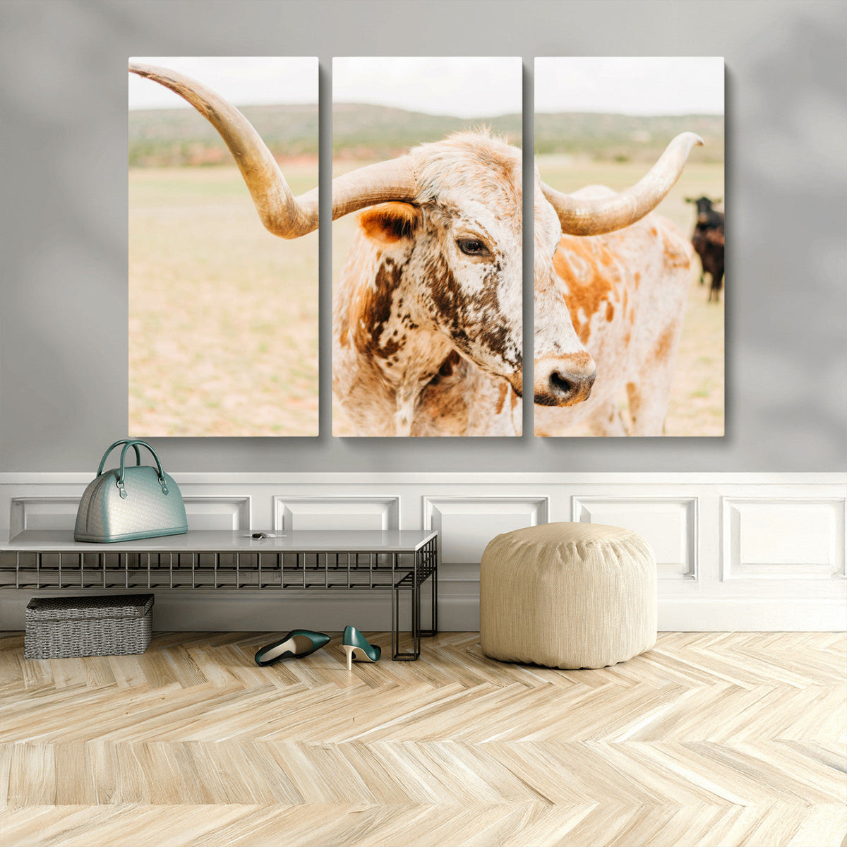 Texas Longhorn Wall Art Canvas Print – Framed Spotted Cow