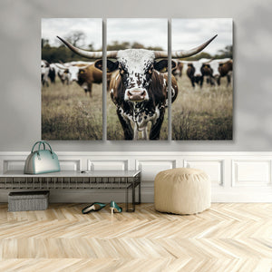 Texas Longhorn Wall Art – Framed Speckled Cow Canvas