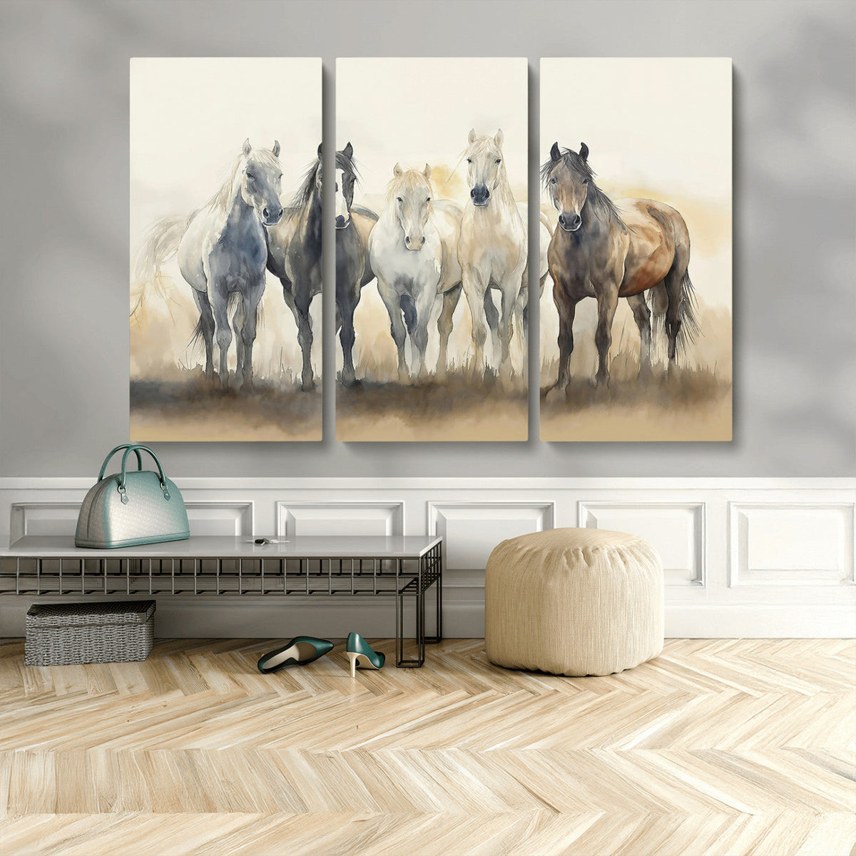 Wild Horses Wall Art Canvas Print, Framed Running Horses Art