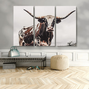 Texas Longhorn Wall Art Canvas Print – Framed Spotted Bull