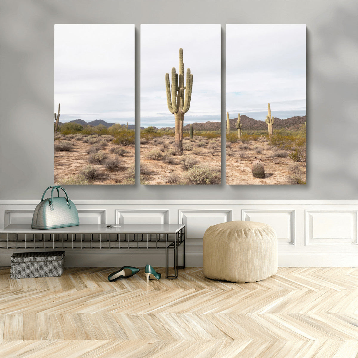 Saguaro Cactus Wall Art – Framed Desert Canvas Artwork,