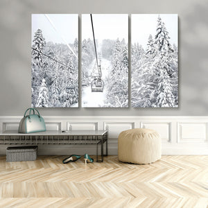 Snowy Ski Lift Wall Art – Framed Winter Mountain Canvas