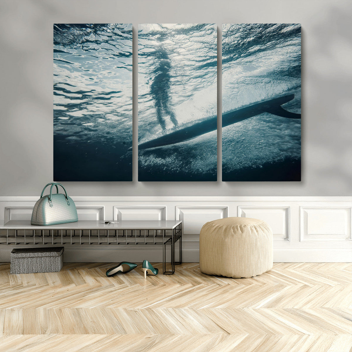 Underwater Surf Wall Art – Framed Ocean Wave Canvas Artwork,