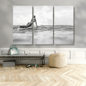 Black and White Surfing Wall Art Canvas Print – Framed Ocean
