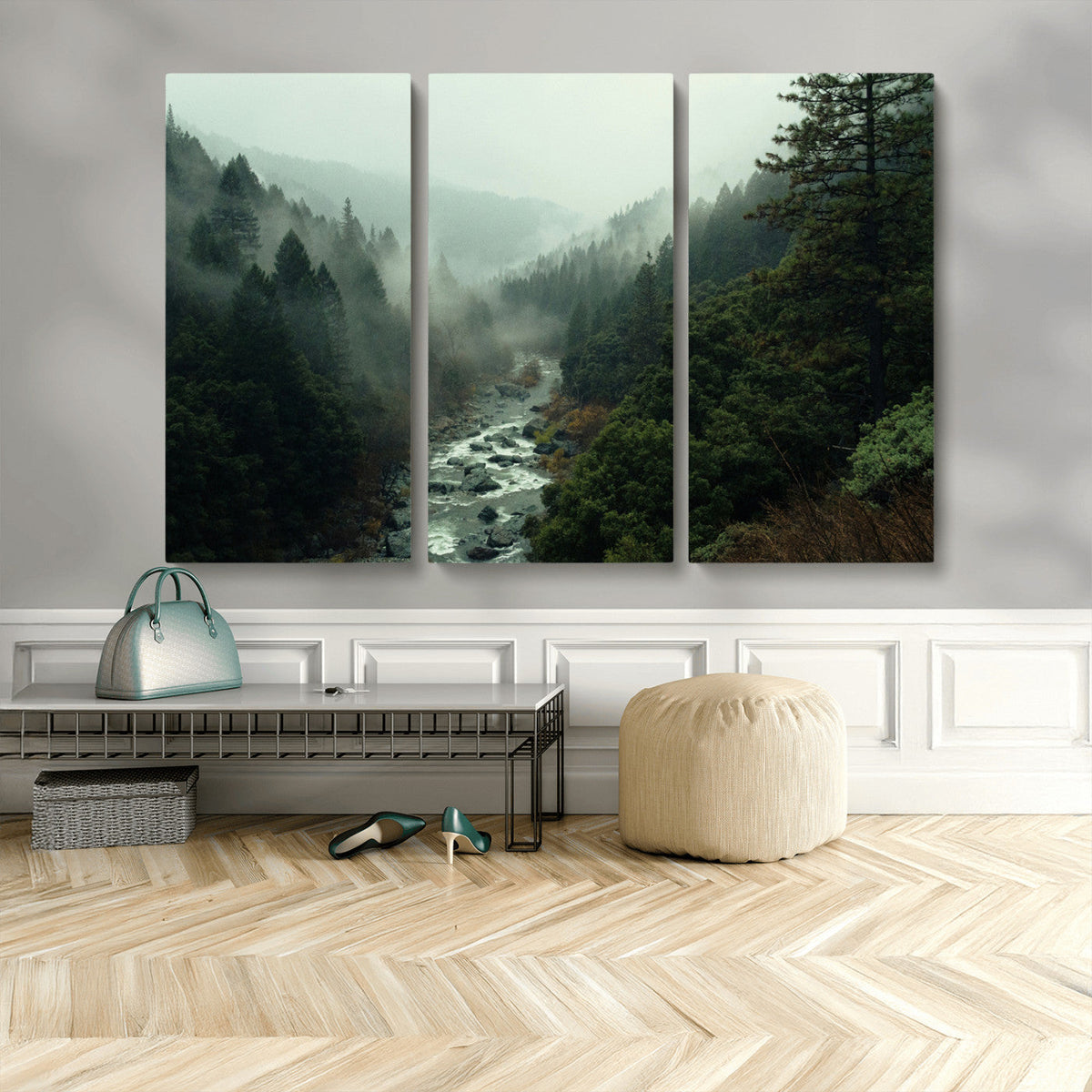 Misty Forest Wall Art Canvas Print – Framed Foggy River