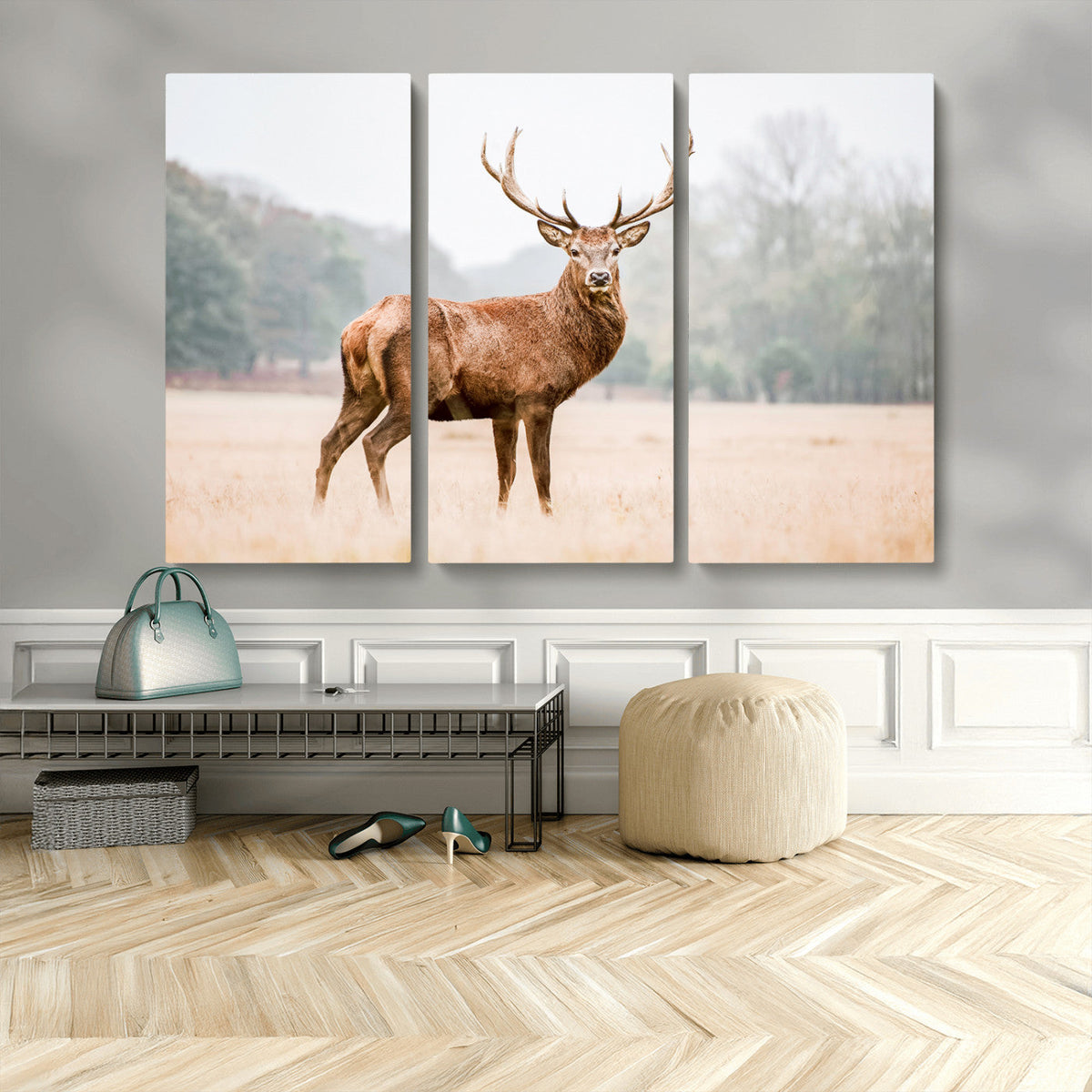 Vintage Wildlife Wall Art Canvas Print – Misty Landscape