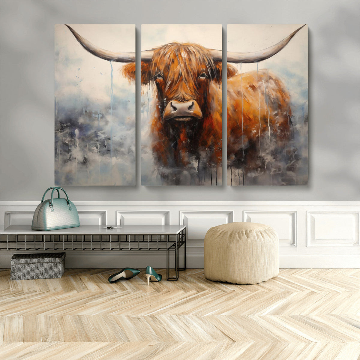 Scottish Highland Wall Art Canvas Print, Framed Longhorn Art
