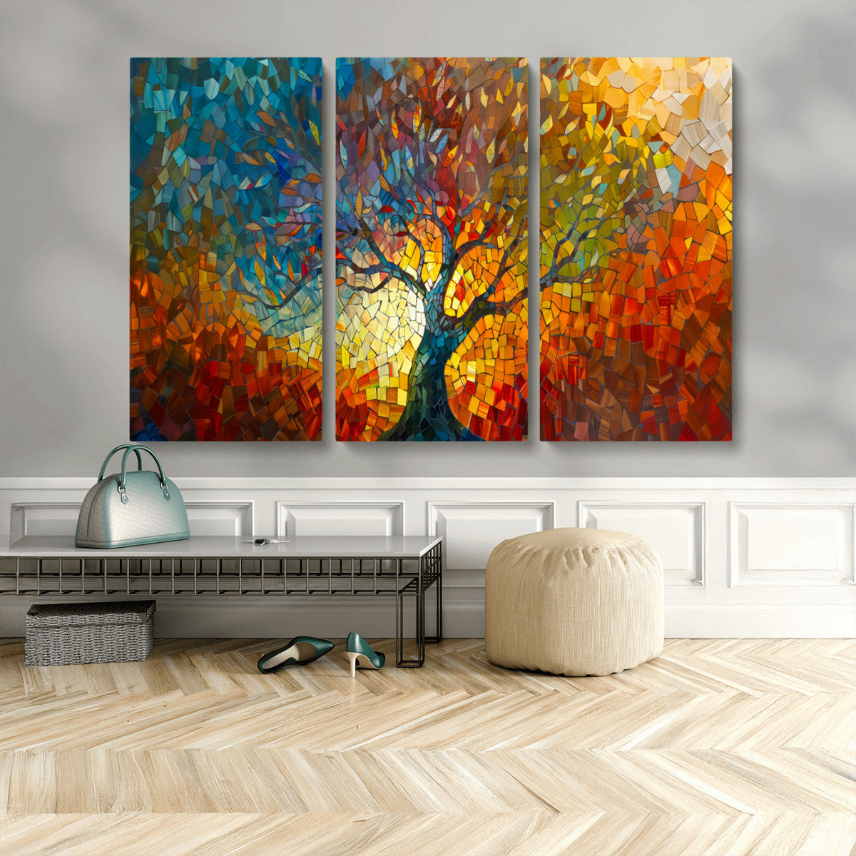 Yggdrasil Tree of Life Mosaic Stained Glass Wall Art, Tree