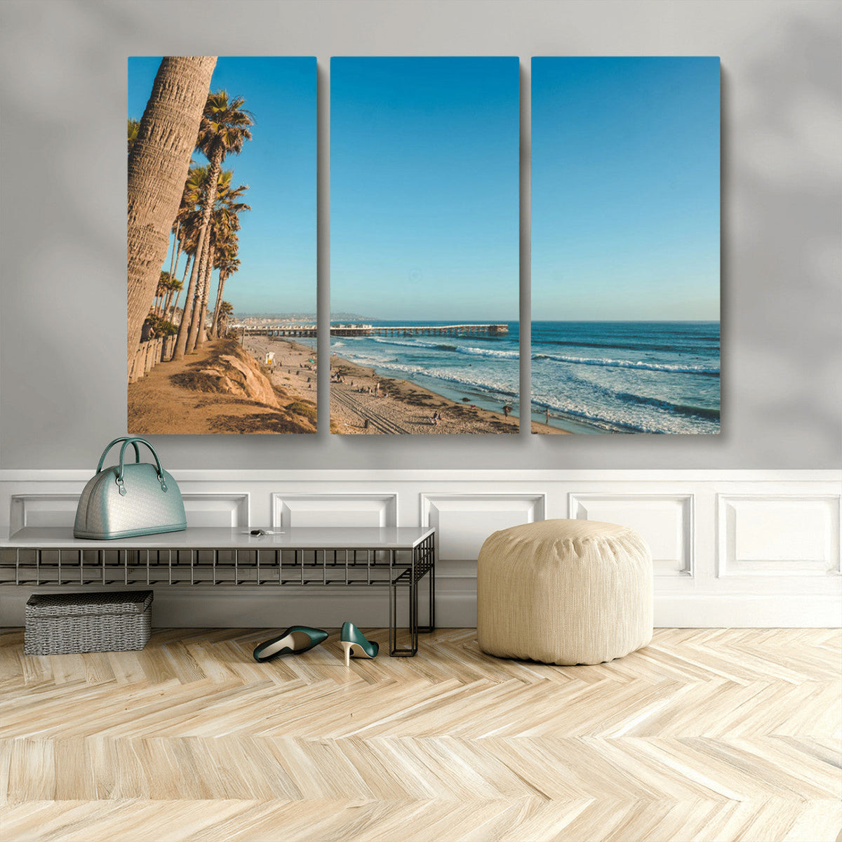 Scenic Beach Wall Art Canvas Print – Tall Palm Trees, Sandy