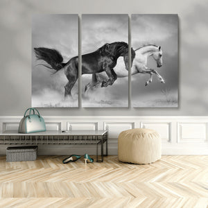 Wild Horses Wall Art Canvas Print – Framed Black and White