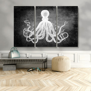 Black White Octopus Wall Art Canvas Print