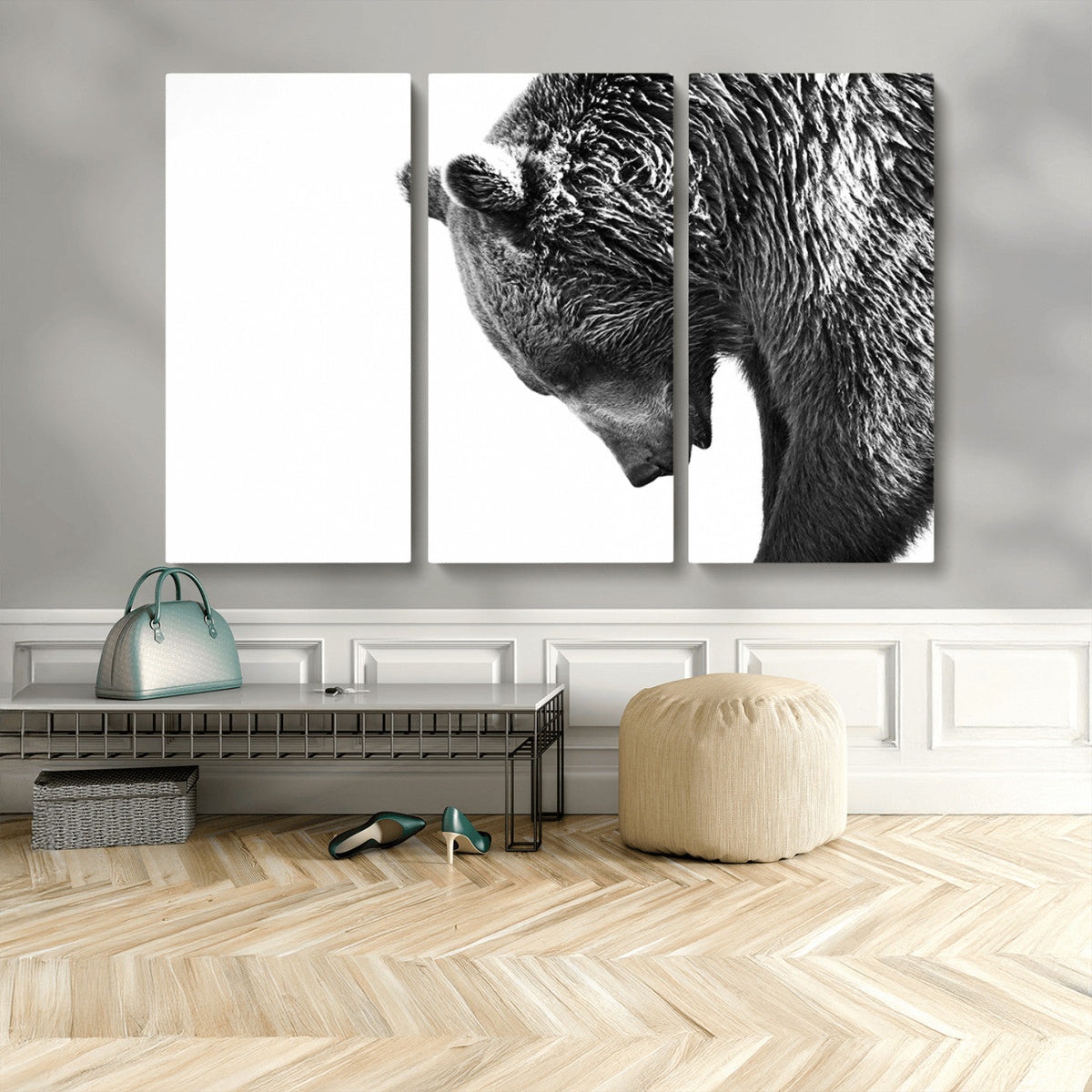 Black and White Grizzly 399 Bear Canvas Print Wall Art |