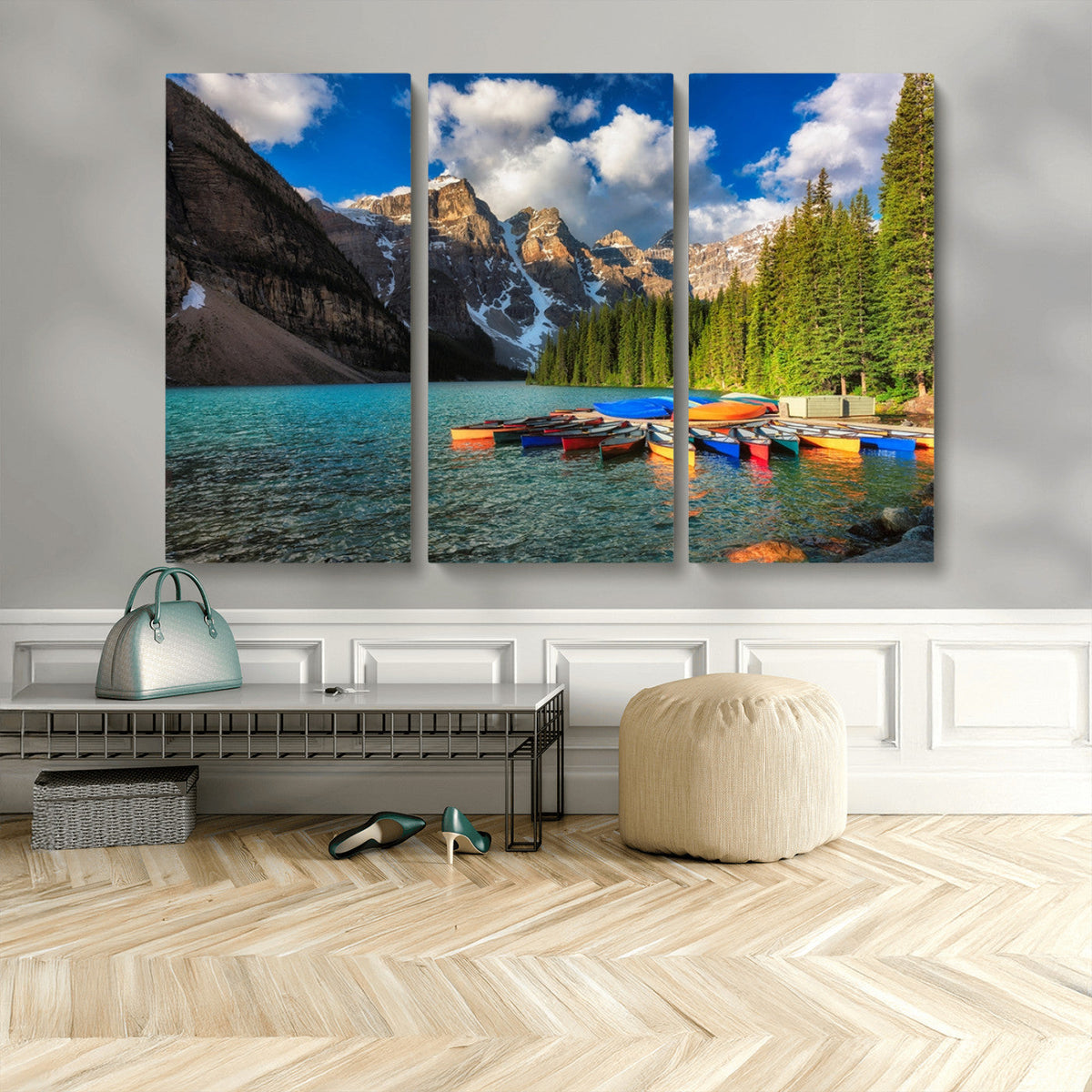 Moraine Lake 3-Panel Wall Art, Majestic Mountain and Lake