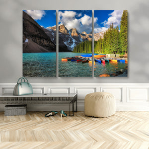 Moraine Lake 3-Panel Wall Art, Majestic Mountain and Lake