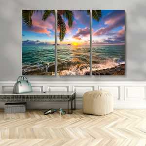 Framed Tropical Sunset Art Canvas Print