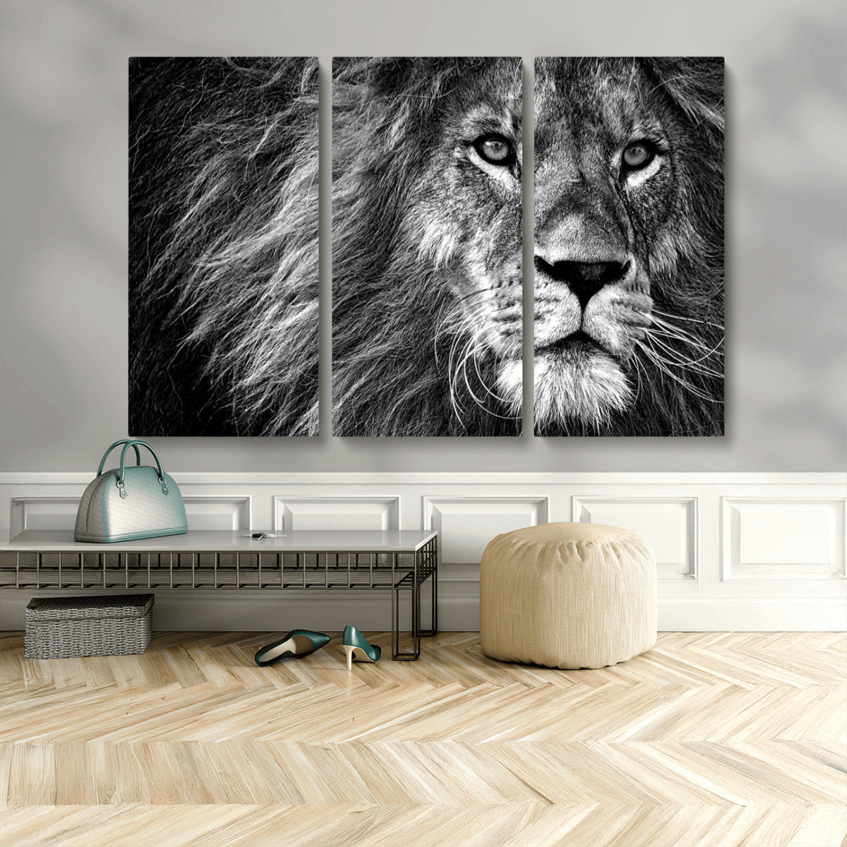 Black and White Lion Canvas Wall Art Print – Wildlife