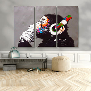 Dj Monkey Listening to Music Wall Art Print | Banksy Monkey