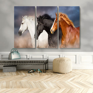 Animal Wall Art Three Horses Farmhouse Art Canvas, Framed